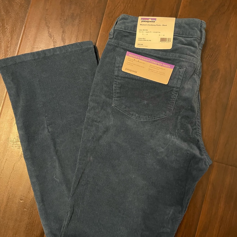 Patagonia new tags corduroy pants blue Sz 30 /10 short length. Low rise. Regular